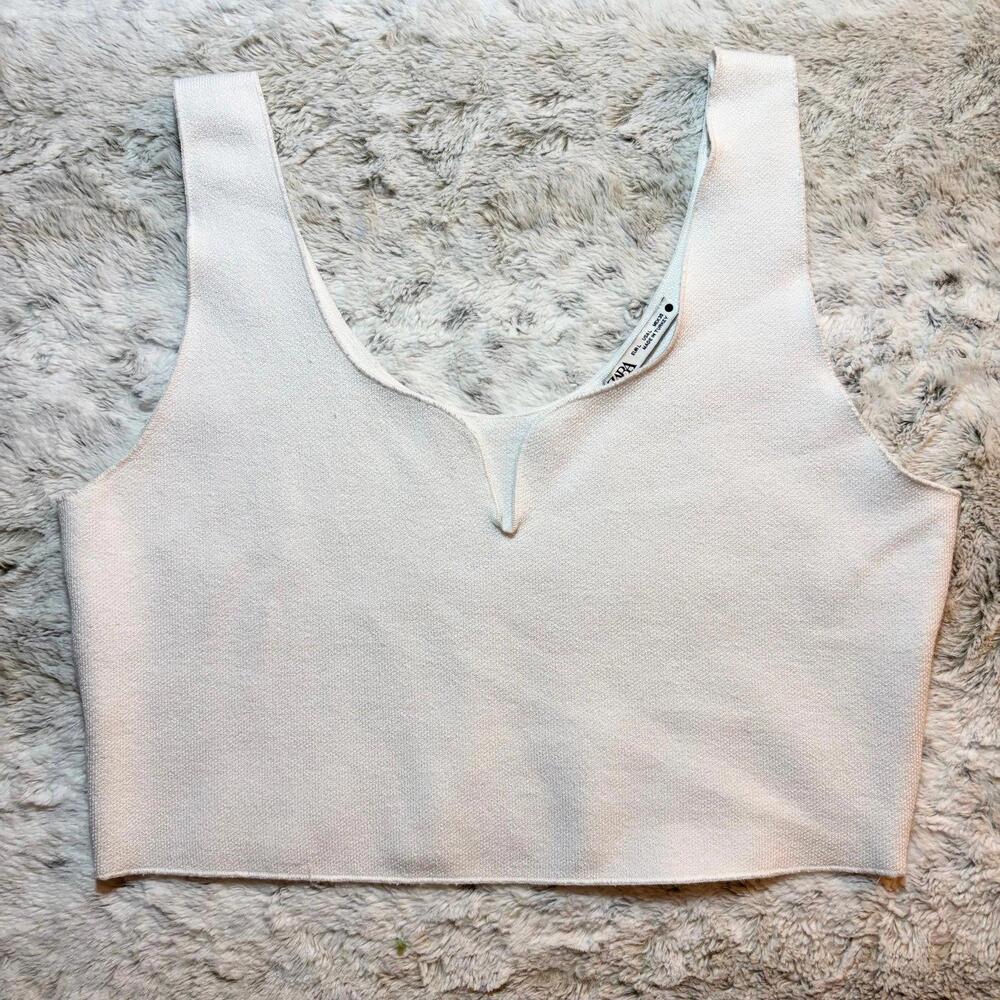 Zara White crop top classic basics Large